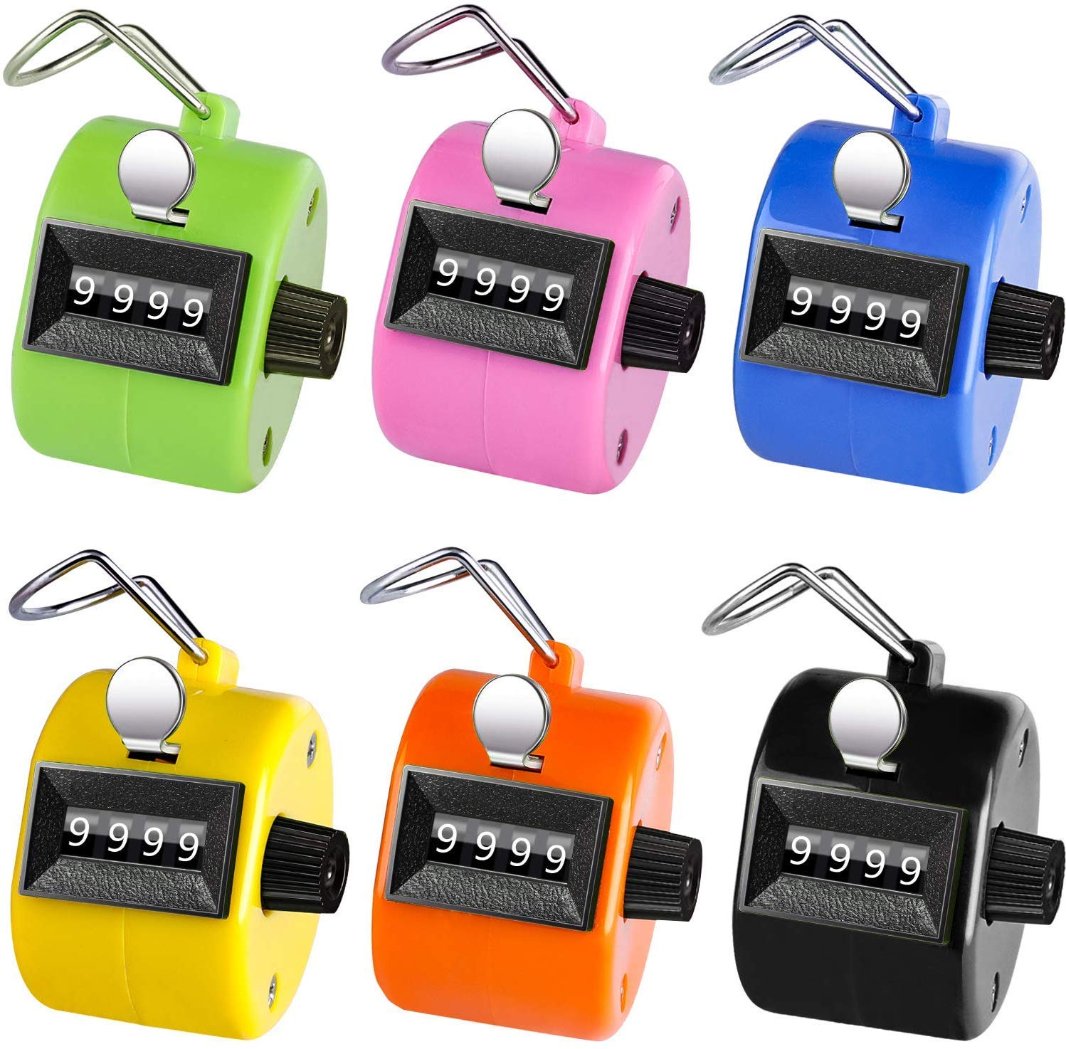 KINOEE Pack of 6 Color Hand Held Tally Counter 4 Digit Mechanical Palm Clicker Counter - Assorted Color Handheld Tally Counter for Lap/Sport/Coach/School/Event