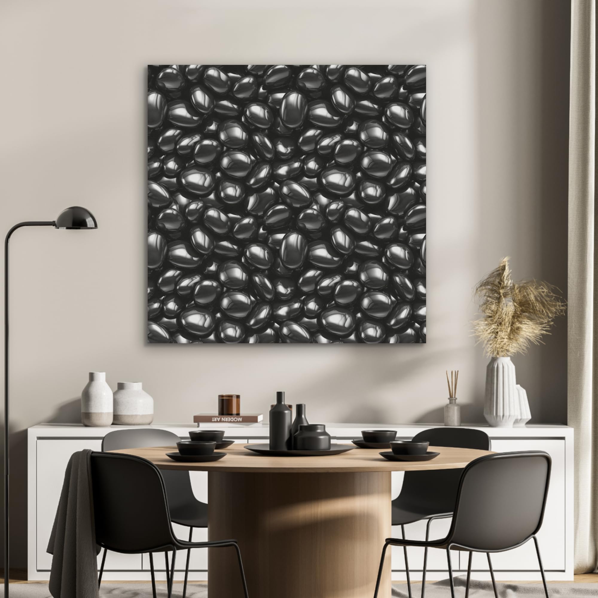 MuchoWow© Pannelli Fonoassorbenti Parete Acustici 90x90 cm Insonorizzanti Pannello Fonoassorbente Design Isolante Acustico Fonoisolanti Insonorizzazione Stanza Nero - Lucido - Pietre