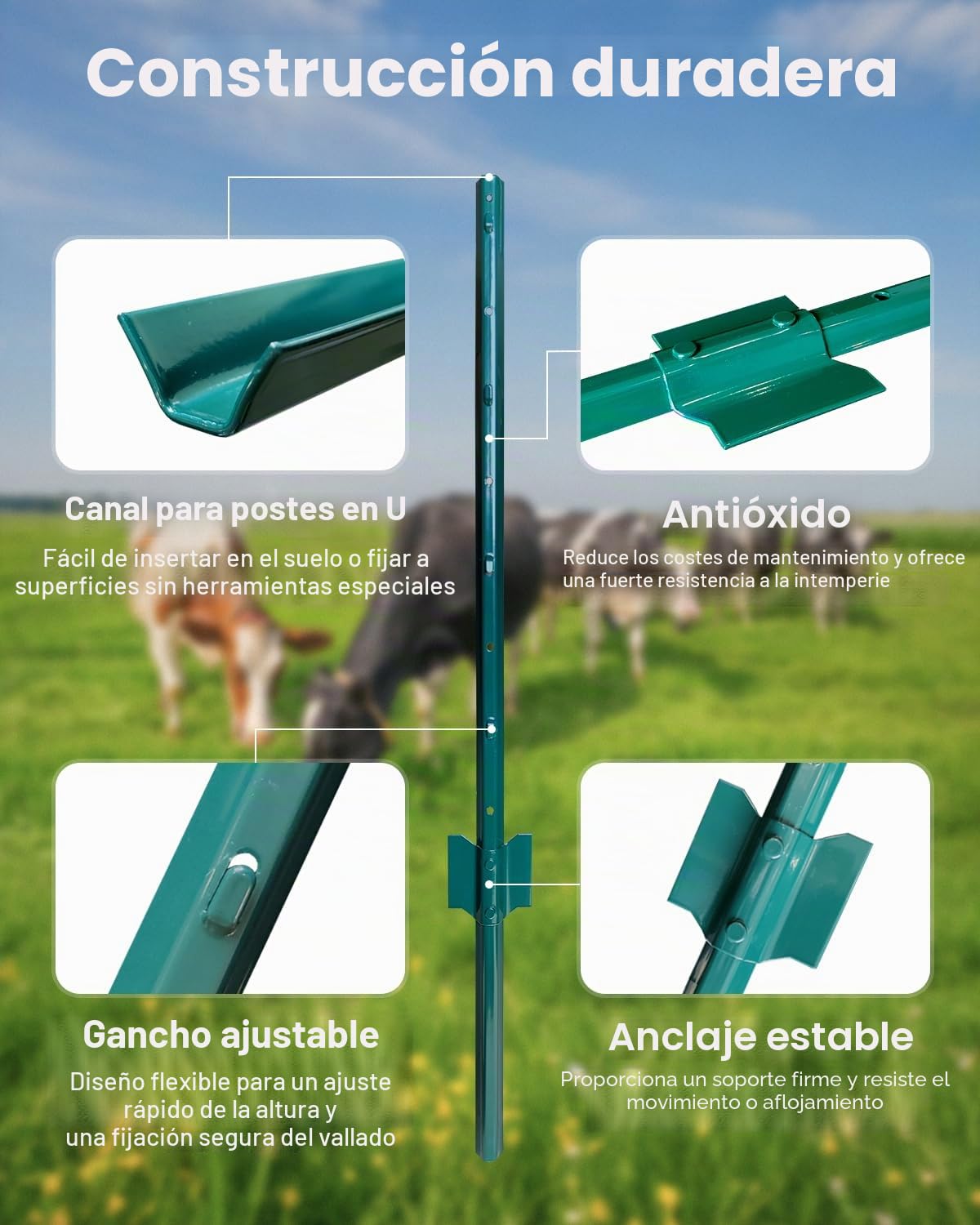 ARIFARO Postes de La Cerca 3ft / 91cm Robusto Deber Poste de la Cerca de Metal, Paquete de 10, No Cavar Jardín U Postes para Cercas de Alambre de Acero para el Patio, Alambre al Aire Libre, Verde