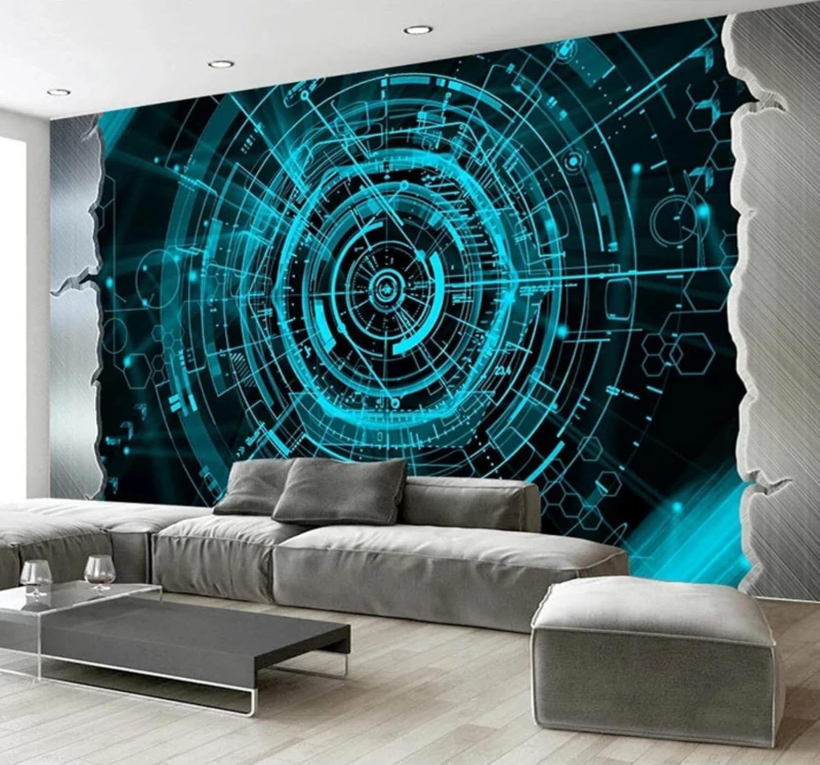 XLMING Abstract Creative Three Dimensional Blue Technology 3D Wallpaper Silky Texture Home Study Office Grey Dining Room Sofa Bedroom Living Room TV Backdrop-400cm×280cm