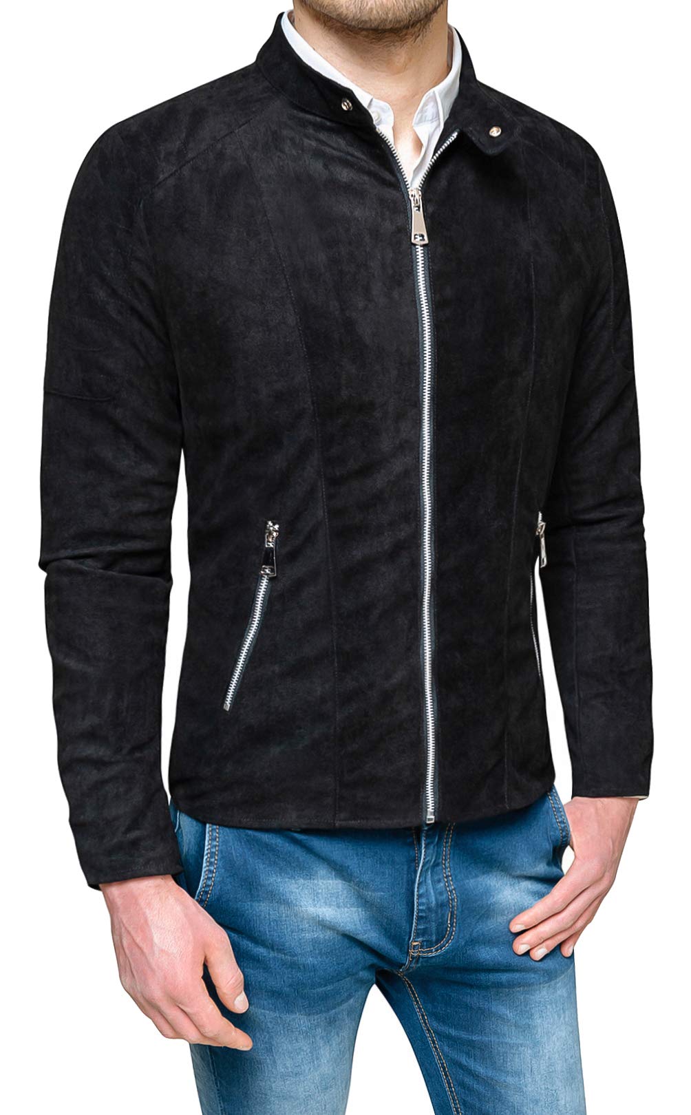 Evoga Men's Suede Slim Fit Jacket Trench Coat Autumn Winter