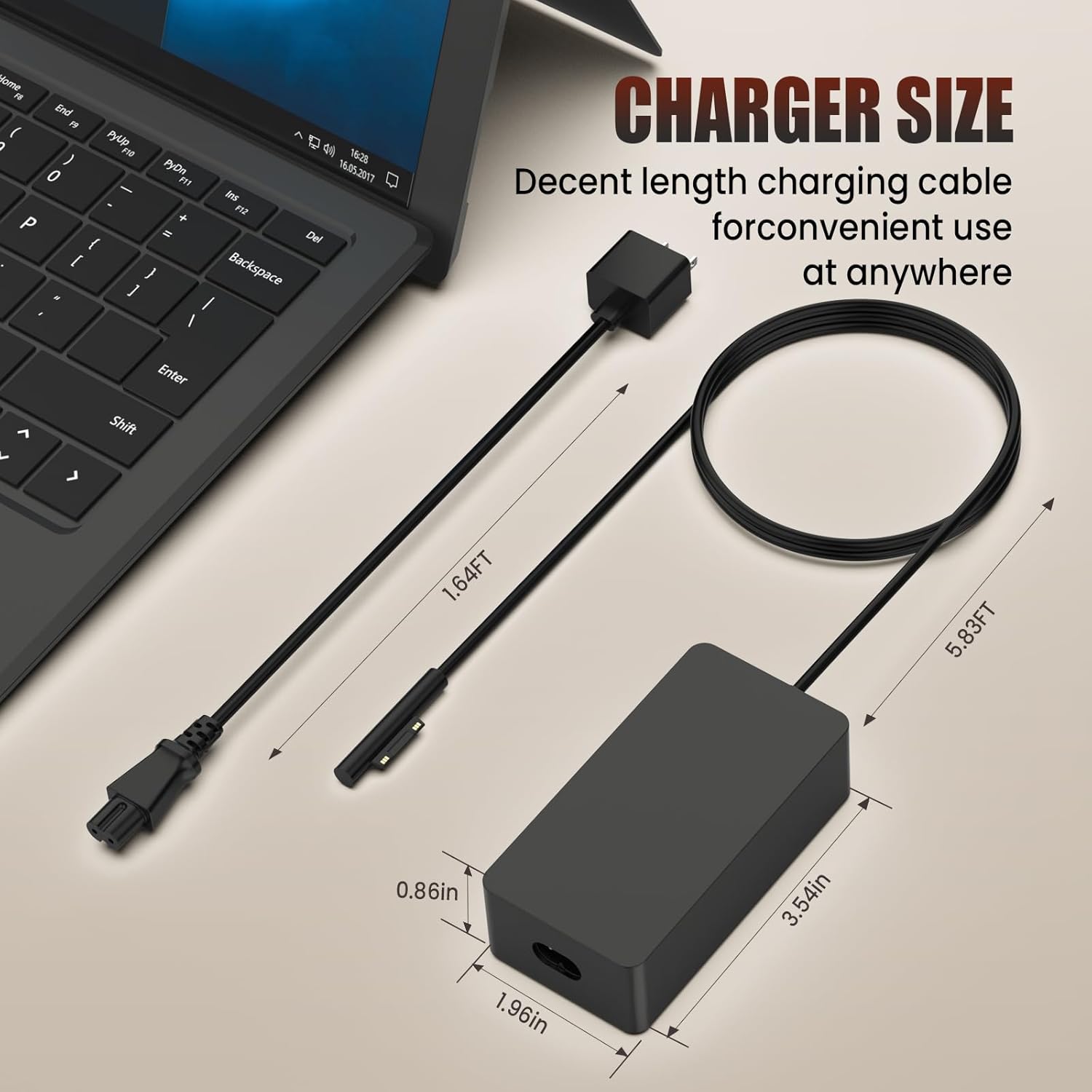 Surface Pro Charger 44W Compatible with Microsoft Surface Pro 7 6 5 4 3, Surface Laptop 3 2 1, Surface Go, Surface Book Power Adapter 15V 2.58A Magnetic Connector with USB Port, Replacement Charger