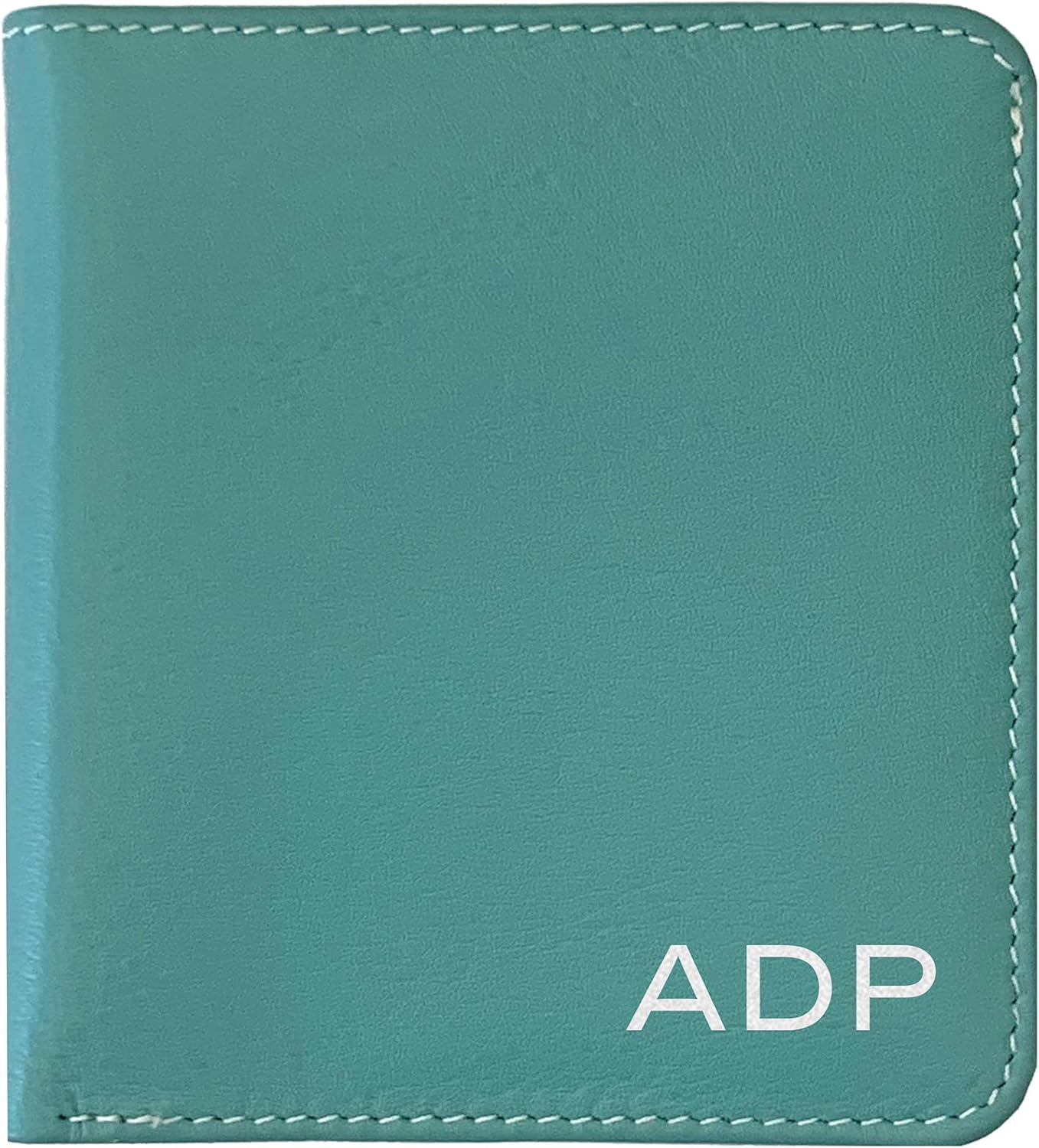 Personalized RFID Leather Womens Mini Wallet With Credit Card Holders and Coin Pocket - Turquoise/Bone