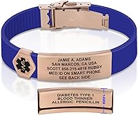 Vista 10 de Divoti Pulsera de identificación de alerta médica grabada personalizada, grabado láser de doble cara, pulsera de silicona, cierre de seguridad