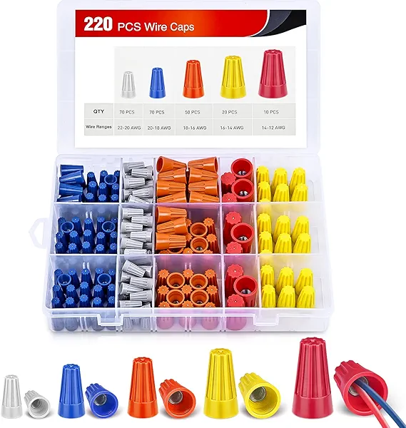 Nilight 220PCS Wire Screw Caps Terminals Kit 5 Sizes Electrical Assortment Spring Thread Insulated Twist on Connectors for 22-12 AWG Wires