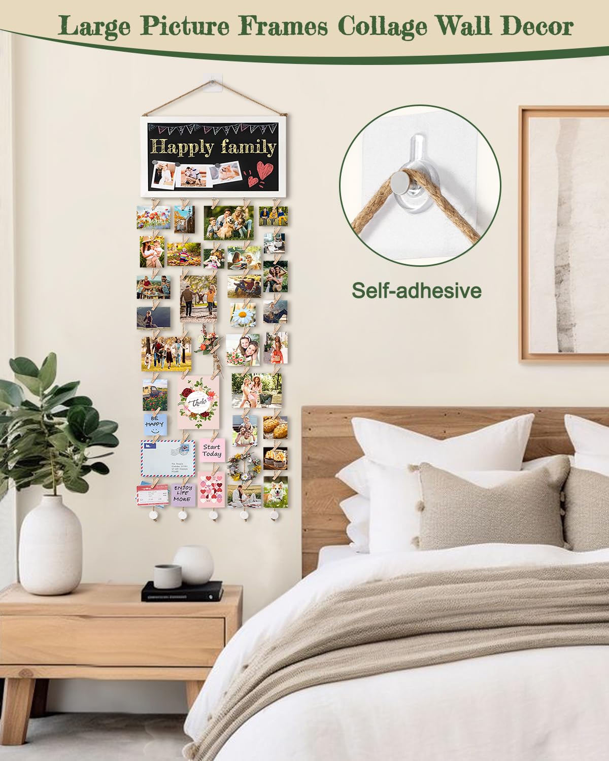 Bikoney Marcos de fotos grandes para colgar fotos, collage de fotos, marcos rústicos de madera para decoración de pared y decoración de dormitorio, con ganchos autoadhesivos, sin agujeros para