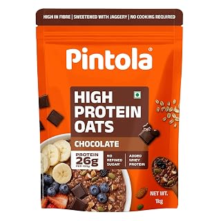 Pintola 26g High Protein Dark Chocolate Oats 1kg, No Refined Sugar, with Almonds, Raisins, Pumpkin & Chia Seeds, 9.6g Fibre, Rolled Oats for Weight management, Breakfast Cereals