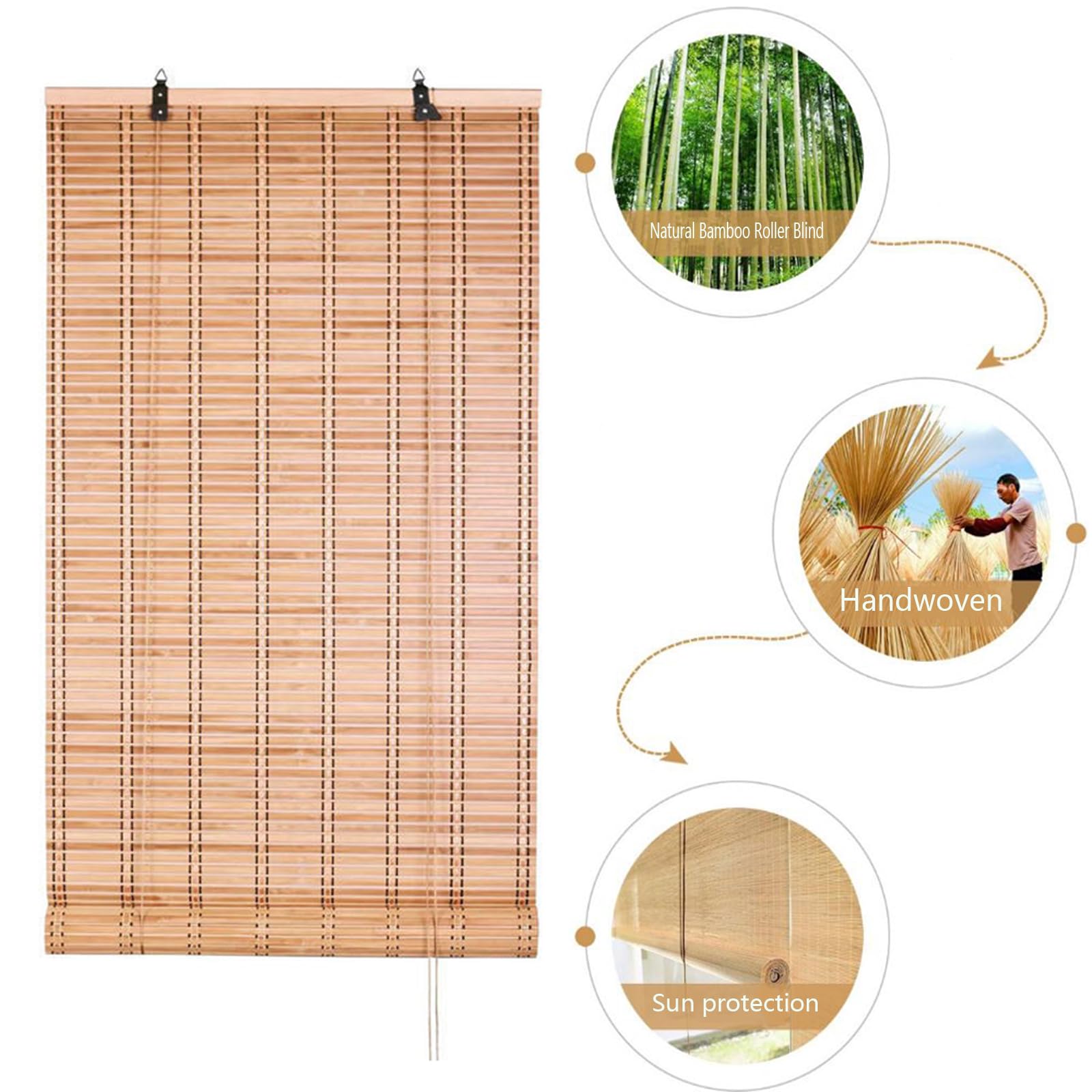 Natürliche Bambus-Rollo Raffrollo,Verdunkelungsrollo Bambus Jalousine Raffrollo,Schnurzugrollo,Retro Innen/außen-bambusrollo,für Garten/Balkon,Anpassbar,Breite x Höhe (180cm x 200cm)