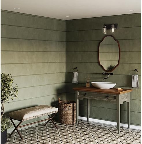 Miniatura 5 de Calhoun Collection - Lámpara de tocador de baño de cristal transparente con 2 luces, bronce antiguo