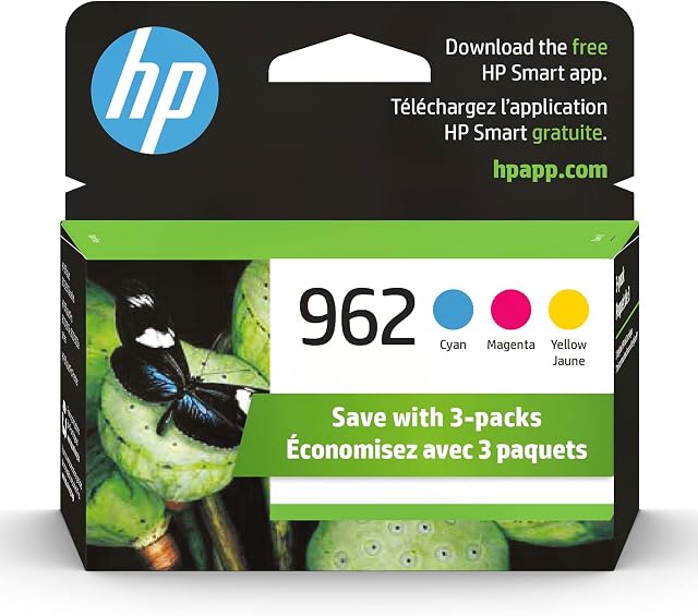 Cartouches d'encre HP 962 originales Cyan, Magenta, Jaune (paquet de 3) | Compatible avec les séries HP OfficeJet 9010, HP OfficeJet Pro 9010, 9020 | Éligible pour Instant Ink | 3YP00AN