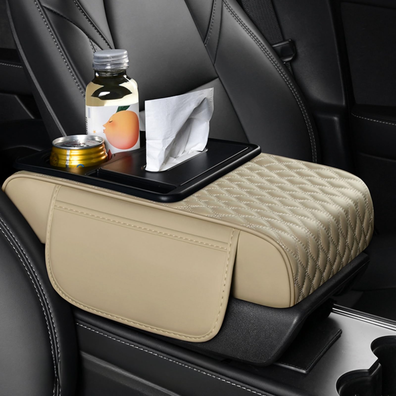ST SoleMe.Tc Center Console Cover Organizer, 5-In-1 Arm Rest Cover for Car with Cup Holder & Storage Pocket & Tissue Holder, Armrest Cover Cushion Pad