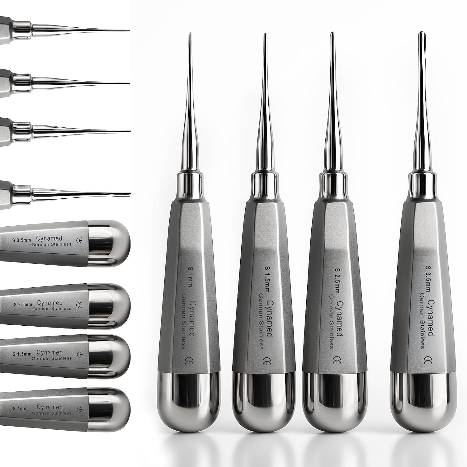 Cynamed Luxating Dental Elevator Set of 4 – Premium Stainless Steel Tooth Extraction Tools 1.5mm, 2mm, 3mm, 4mm – Professional Dental Instruments Kit for Oral Surgery & Periodontal Care
