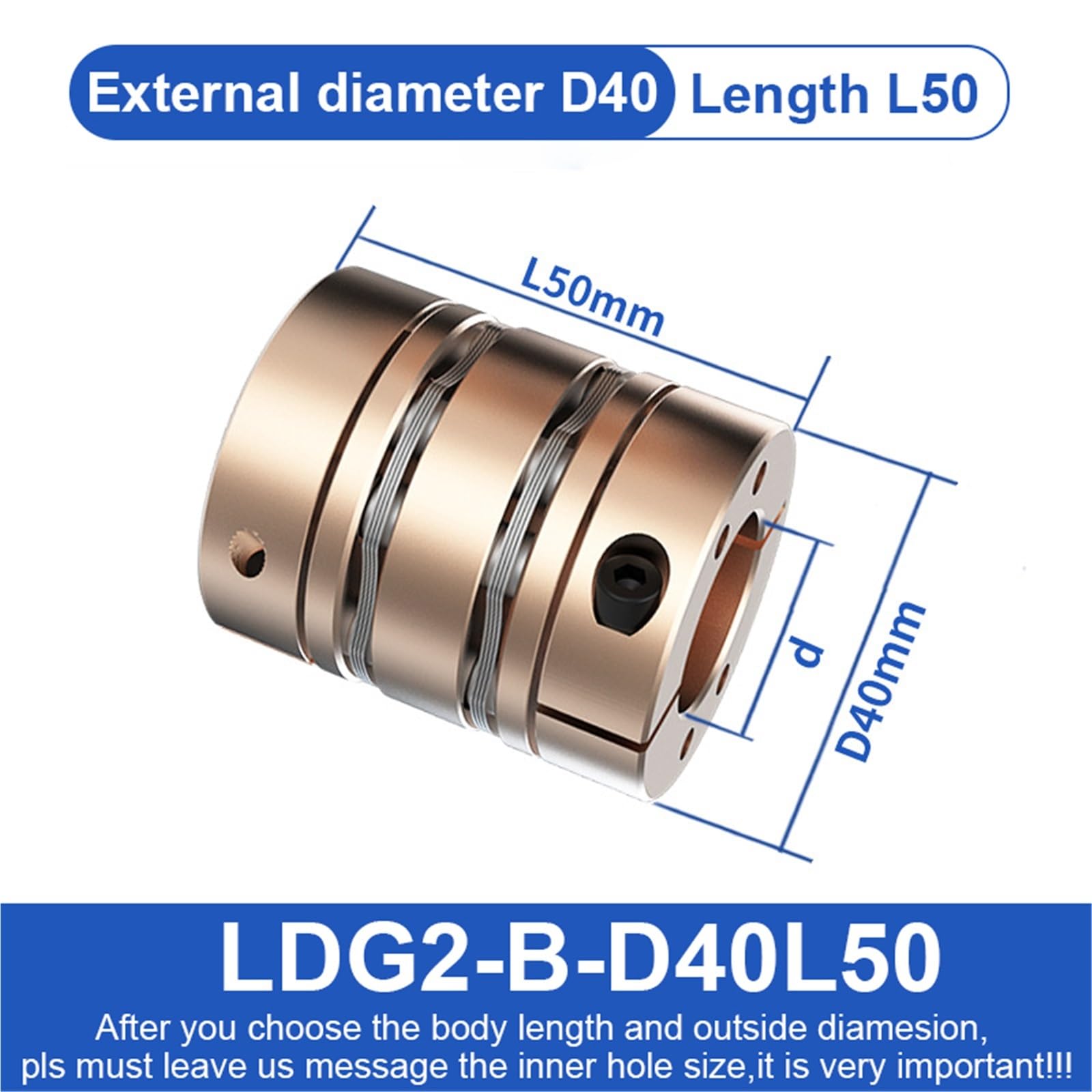 Accouplements à diaphragme de moteur CNC D40L50, Type de pince à Double disque, coupleur d'arbre Flexible