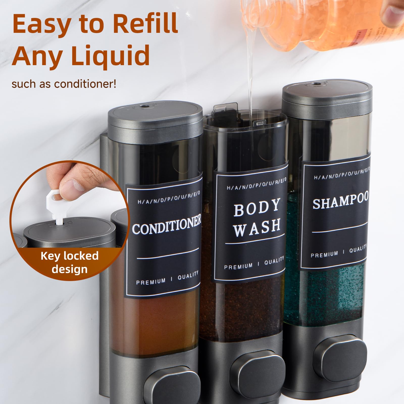 NH CI / P-SHAMPOO、CONDITIONER DISPENSER Shampoo and Conditioner Dispenser,Shower Soap Dispenser 3 Chamber