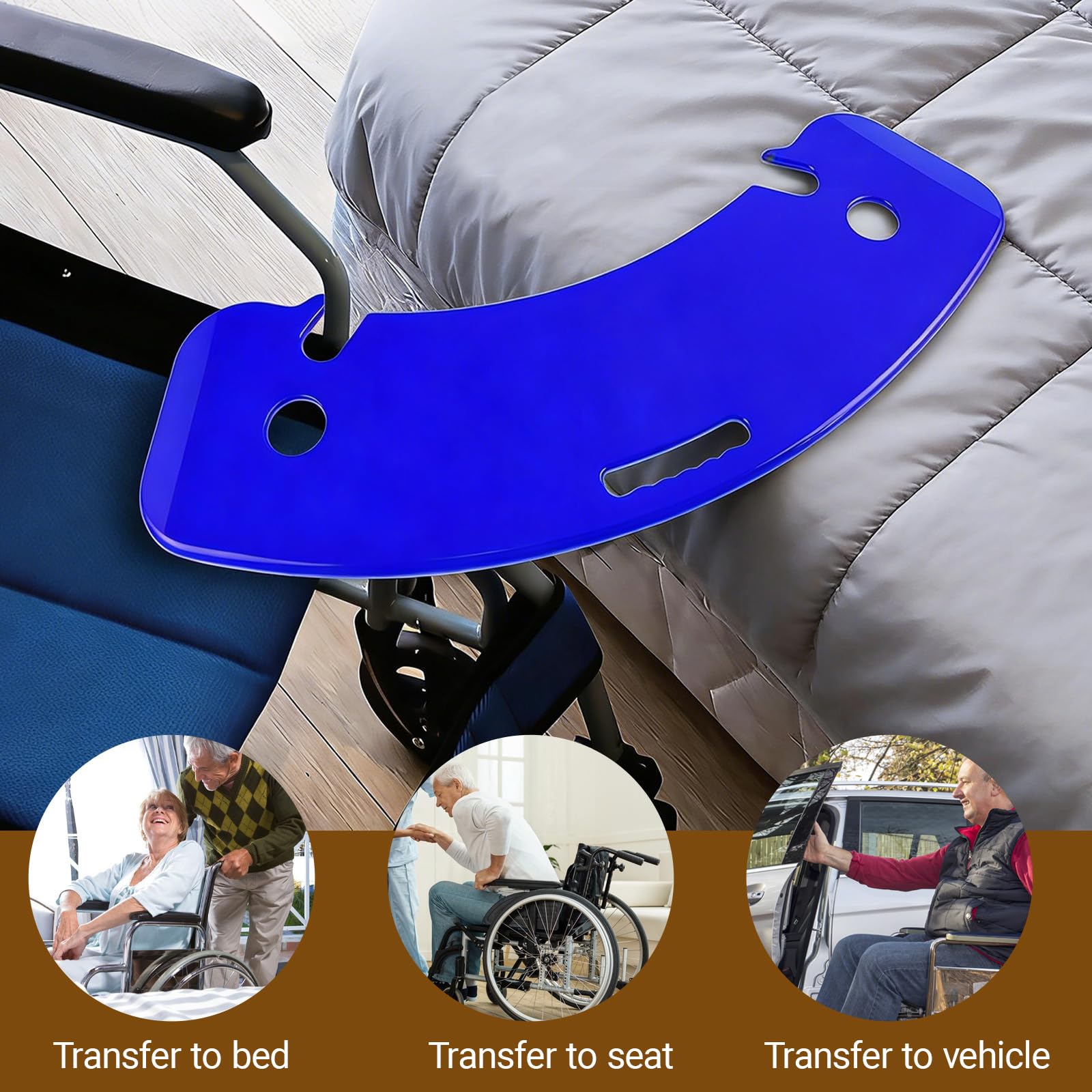 Planche antidérapante pour fauteuil roulant, planche de transfert de patients ou handica du fauteuil roulant au lit, aux toilettes, à la baignoire, bleue