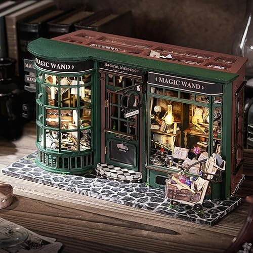 Miniatura 7 de Lannso Kit de casa de muñecas en miniatura, kit de casa de muñecas con cubierta a prueba de polvo, tienda de varitas mágicas, mini juguetes de casa