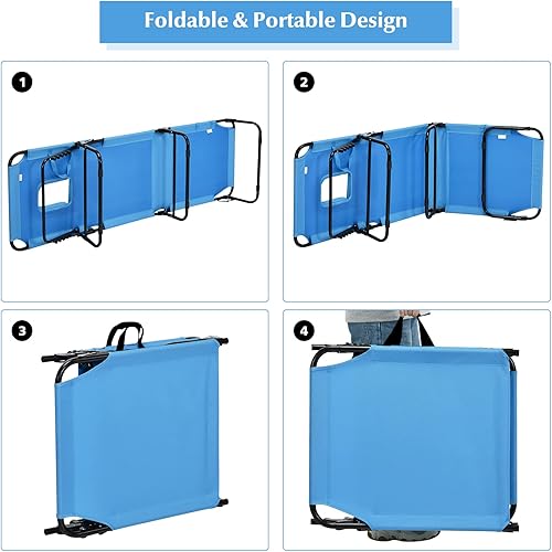 Miniatura 7 de Sillón plegable de playa con 5 respaldos ajustables y almohada acolchada, tumbona para tomar el sol, silla plana de bronceado para cubierta de