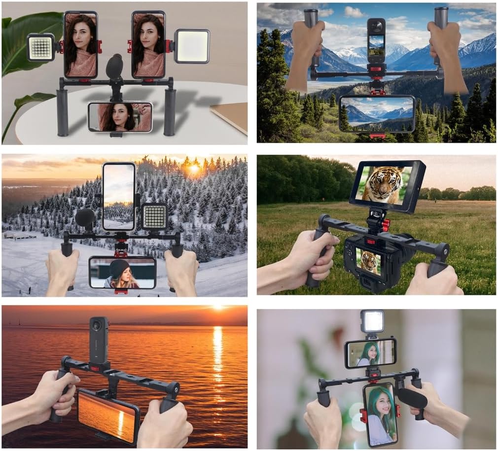 Dual Handheld Grip Holder Gimbal Handle Stabilizer Video Rig 1/4 3/8 Mount