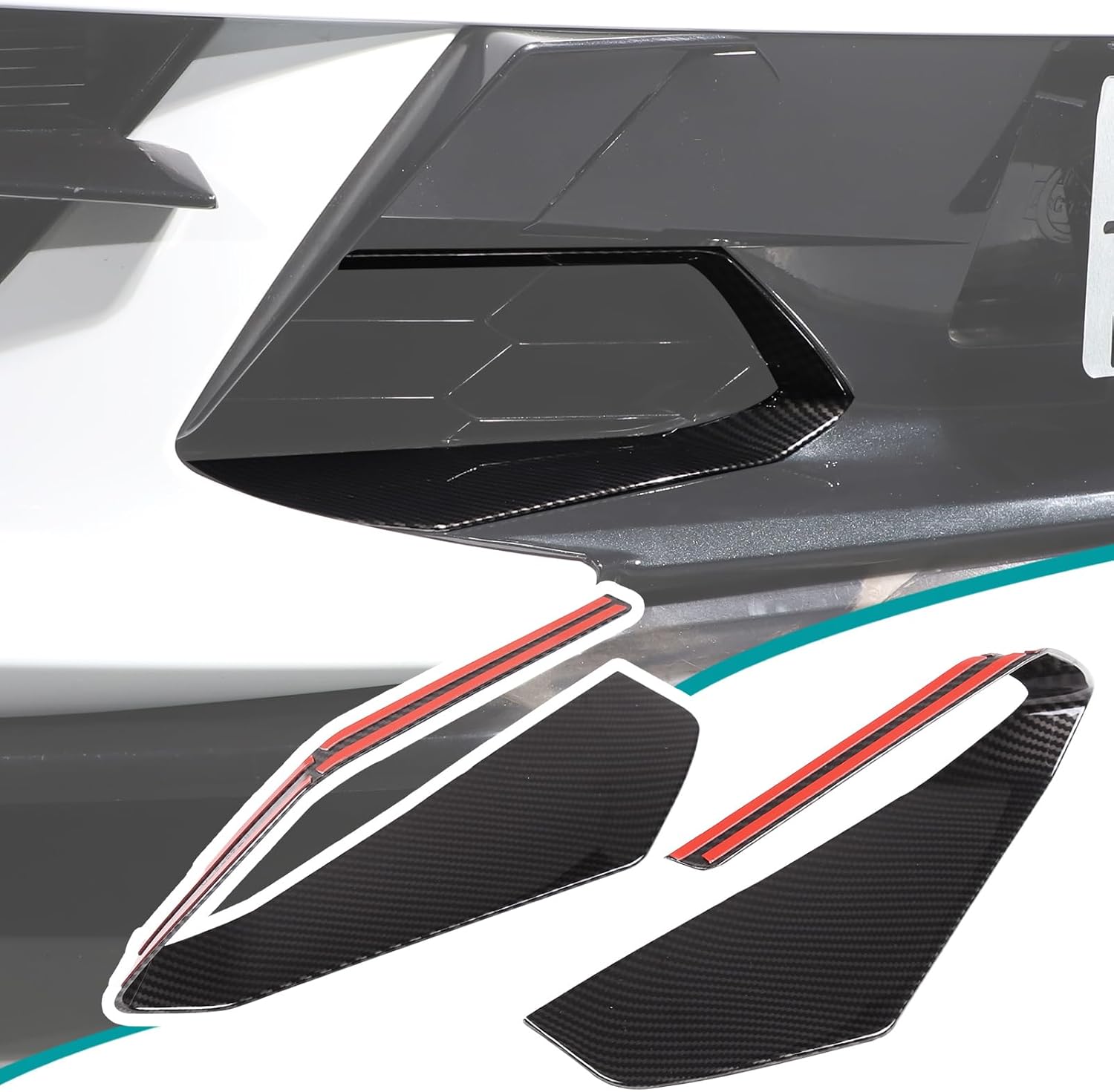 Car Front bumper middle air intake grille decorative frame Compatible with Corvette C8 2020-2023 Front radiator protection accessories sticker (ABS，Carbon Fiber Pattern)