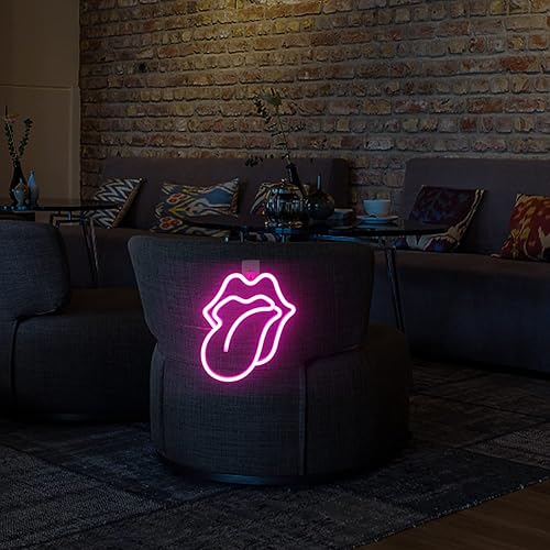 Miniatura 7 de Gamerneon Letrero de neón LED con forma de lengua grande para decoración de pared, letreros de neón USB para dormitorio, bar, pub, hotel, Navidad,