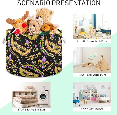 Miniatura 4 de FRODOTGV Mexican Cinco De Mayo Fleur De Lis Beads Carnival storage basket foldable and waterproof toy storage bin circle with sturdy handle stuff