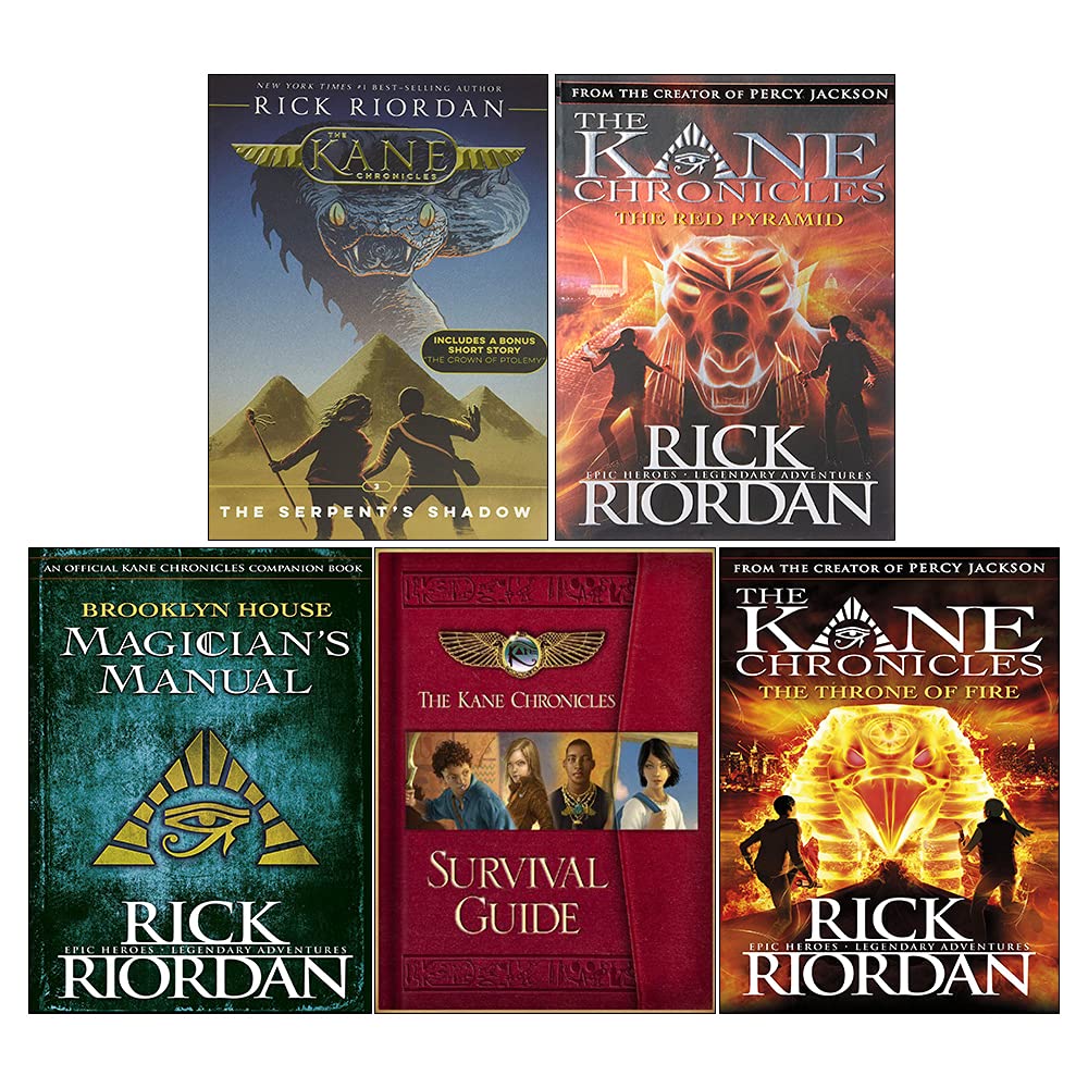 Kane Chronicles Series 5 Books Collection Set By Rick Riordan (The Red Pyramid, The Throne of Fire, The Serpent's Shadow, Survival Guide [Hardcover], Brooklyn House Magician's Manual [Hardcover])