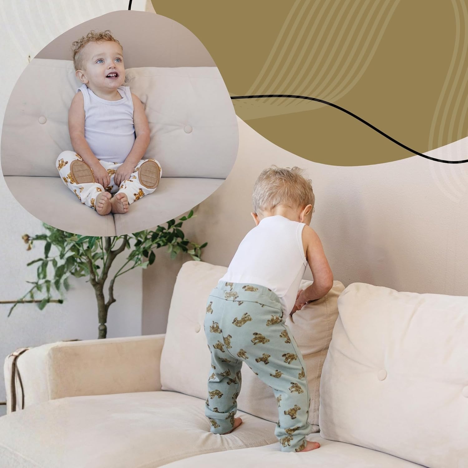 2-Pack Baby Bottoms with Knee Reinforcement - Soft Viscose Gentle on Skin, Moisture Wicking Crawling Baby Essentials