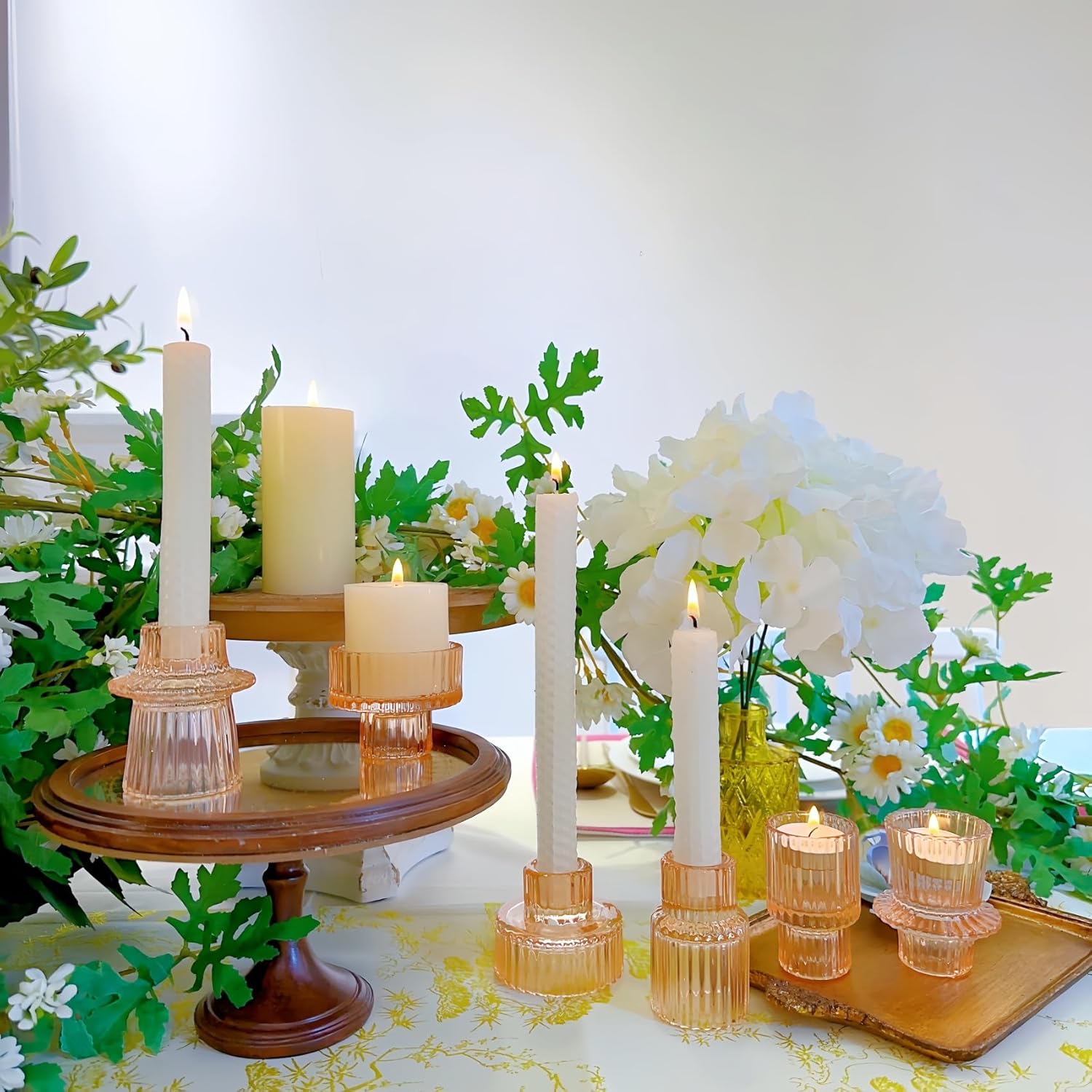 Double Sided Vintage Ribbed Taper Glass Candle Holders,Tea Candle Holder for Table Centerpieces, Wedding Decorations and Dinner Parties (Orange Pink, 3 PCS) - Image 9