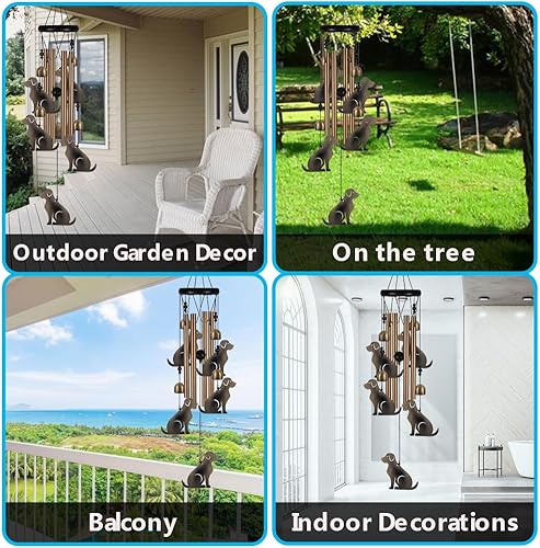 Miniatura 6 de Campanillas de viento para perros de jardín para decoración de interiores y exteriores, con 4 tubos, 4 campanas, 5 perros, campanillas de viento