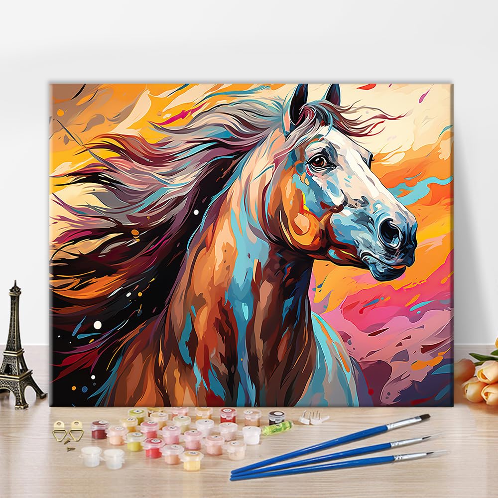Kit Peinture Par Numéros Brushme 40x50 Cm – Chevaux, Cadre Inclus, Détente Créative - 6
