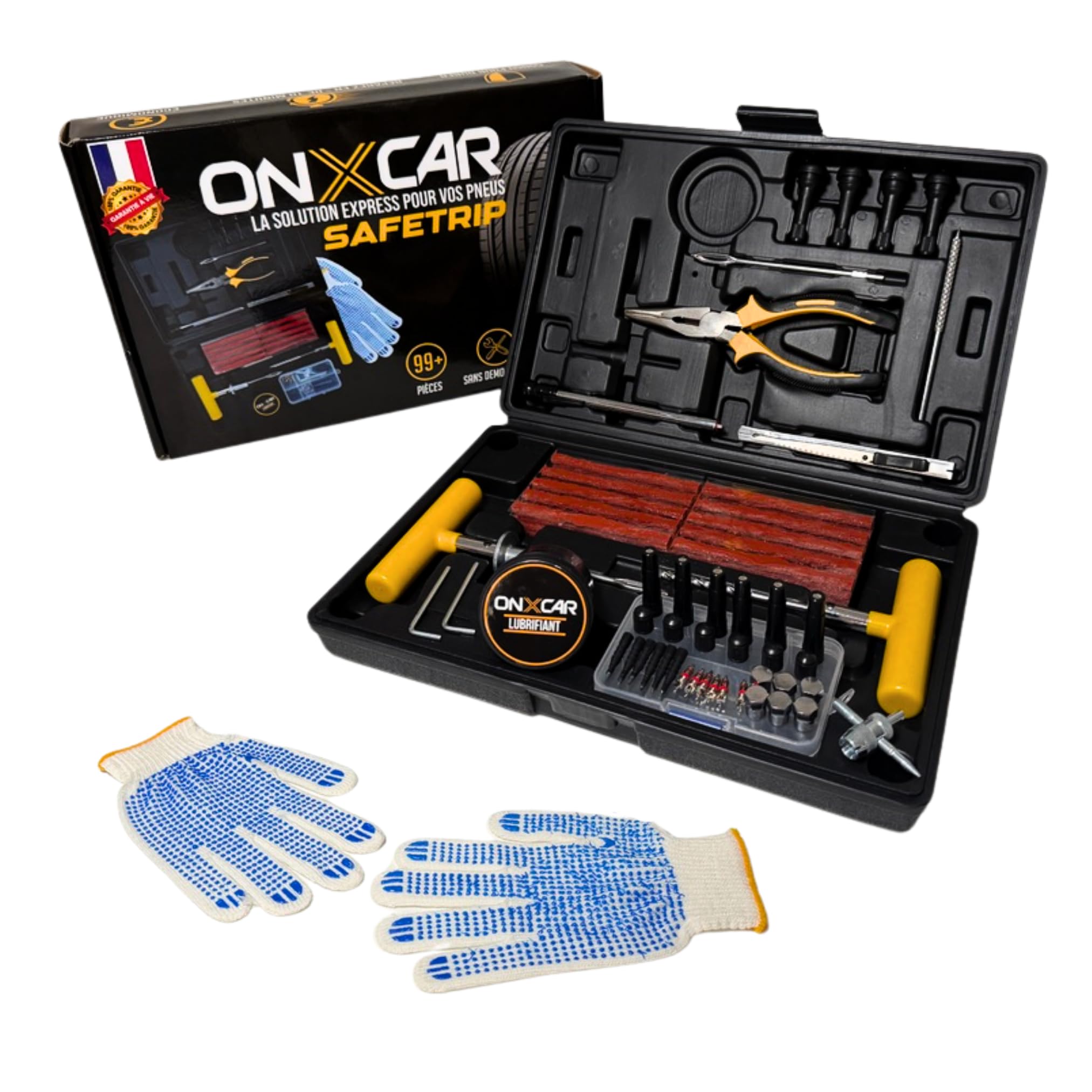 Kit Réparation Pneu Voiture avec Mèches Tubeless – Kit Anti Crevaison Voiture, Outil Tire Repair pour Réparer un Clou, Compatible Auto, SUV, Moto, Camping-Car