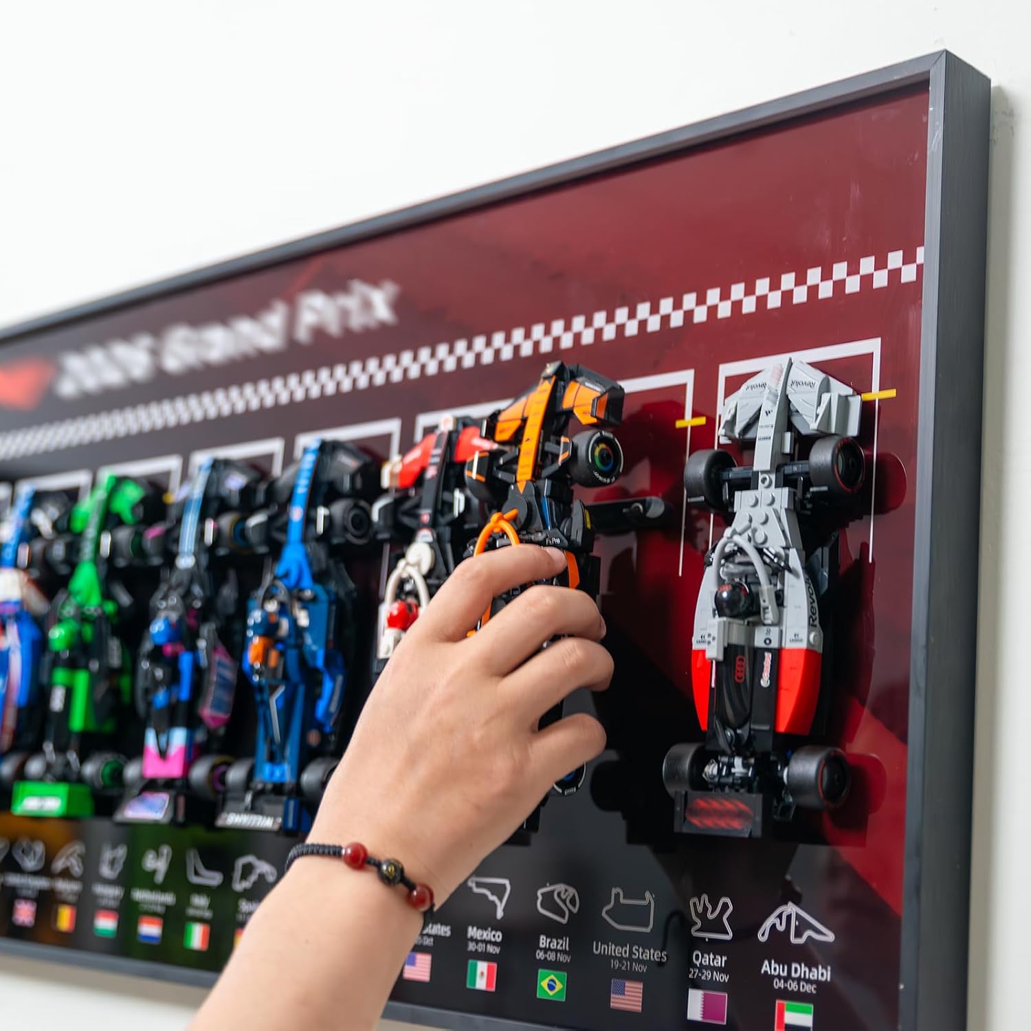 Display Wallboard Compatible with Lego Speed Champions F1 11-in-1 Collector's Pack, Car Wall Mount Compatible with Lego 66802+77259 Collectible F1 Model Car Kit(No Car Included)