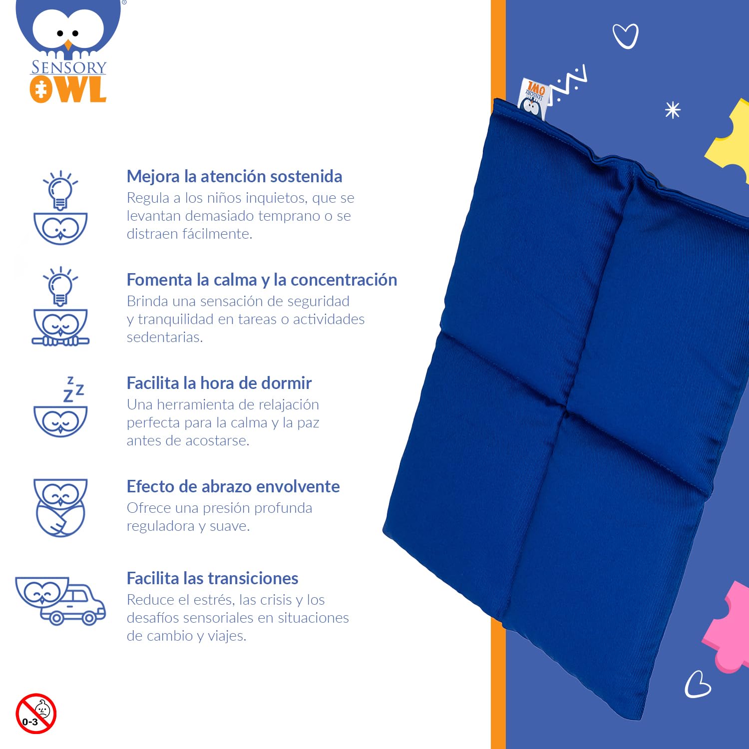 Almohada Pesada Cojin Sensorial De Regazo Terapéutico para Niños Y Adultos Alivio del Estrés Ansiedad 2 kg 2 kg 30 x 40 cm Azul