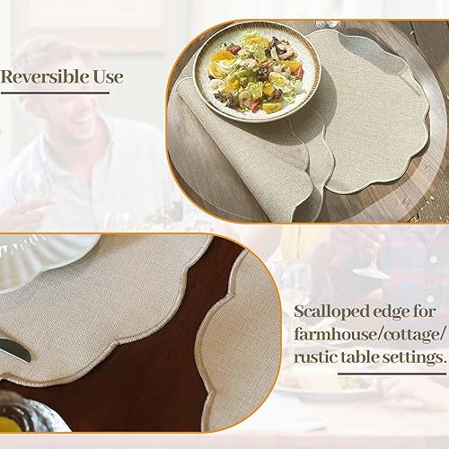 Miniatura 6 de AHHFSMEI Juego de 4 manteles individuales redondos de lino sintético, impermeables, resistentes al calor, antideslizantes y a prueba de manchas,