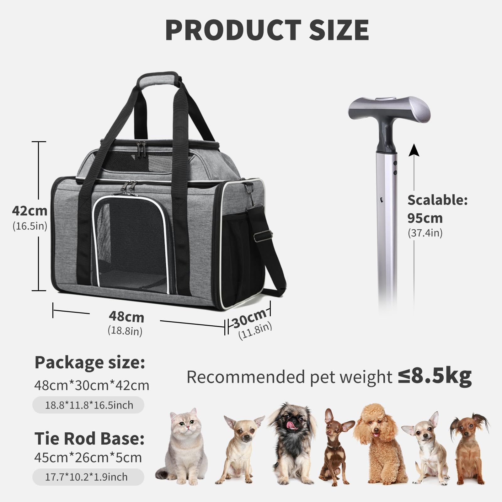 PETCUTE Transportín Perro Gato Mascotas,Transportín Transpirable para Mascotas con Ruedas,Plegable Bolsa Transporte de Viaje para Gatos con Asa Telescópica,Alfombrilla Extraíble,Carga de 8.5kg
