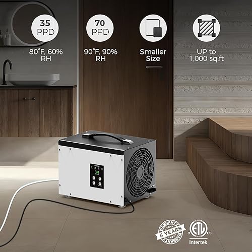 Miniatura 3 de ALORAIR Deshumidificador de espacio de gateosótano deshumidificador de 70 pintas con manguera de drenaje, descongelación automática,