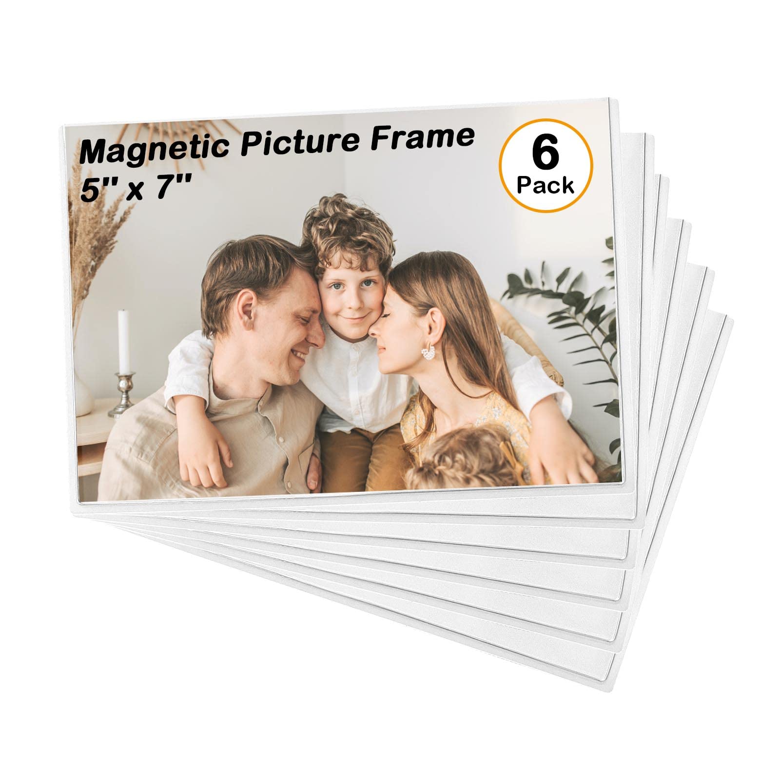 Mingting Magnetic Picture Frame, Holds 5X7 Inches Pictures, Reusable Black Magnet Fridge Photo Sleeves for Refrigerator, Locker,Office Cabinet (White,