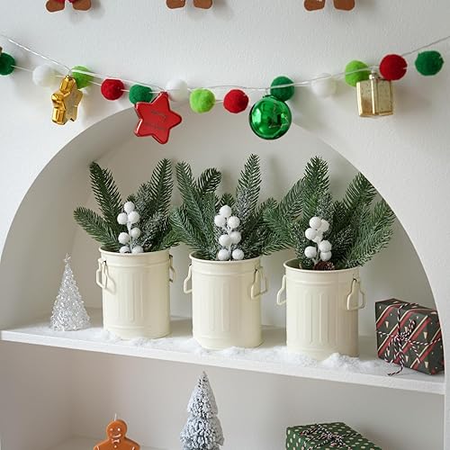 Miniatura 4 de Paquete de 3 tarros de Navidad con ramas de pino artificiales, decoración de mesa de centro de mesa de Navidad, decoración de Navidad de invierno de
