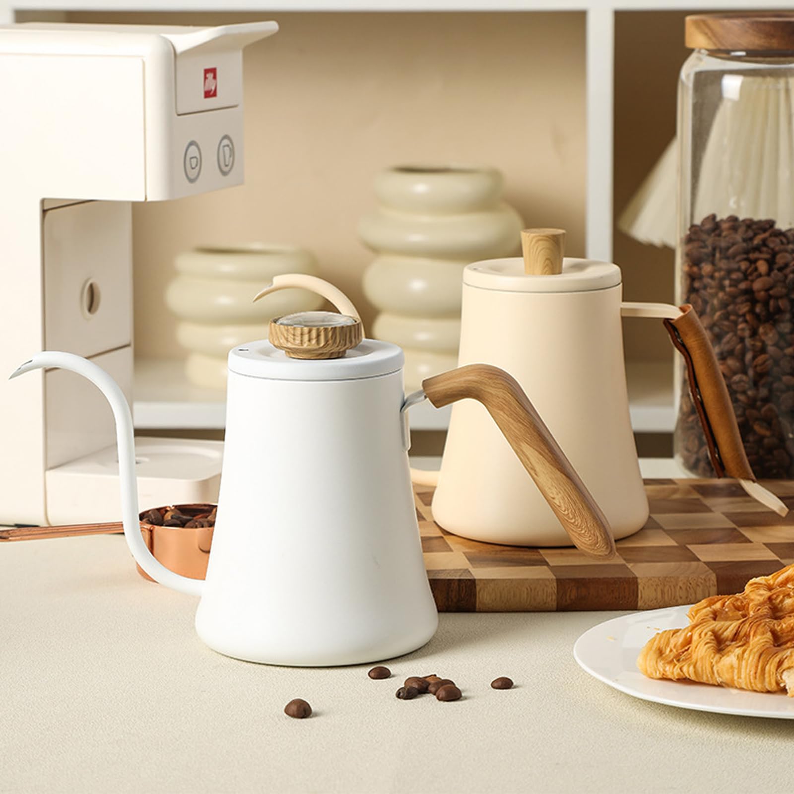 PANGBOER Caffè sofisticato in acciaio inossidabile da 600 ml che fa bollitore con forma ad arco e bollitore semplice di visualizzazione della temperatura di manutenzione