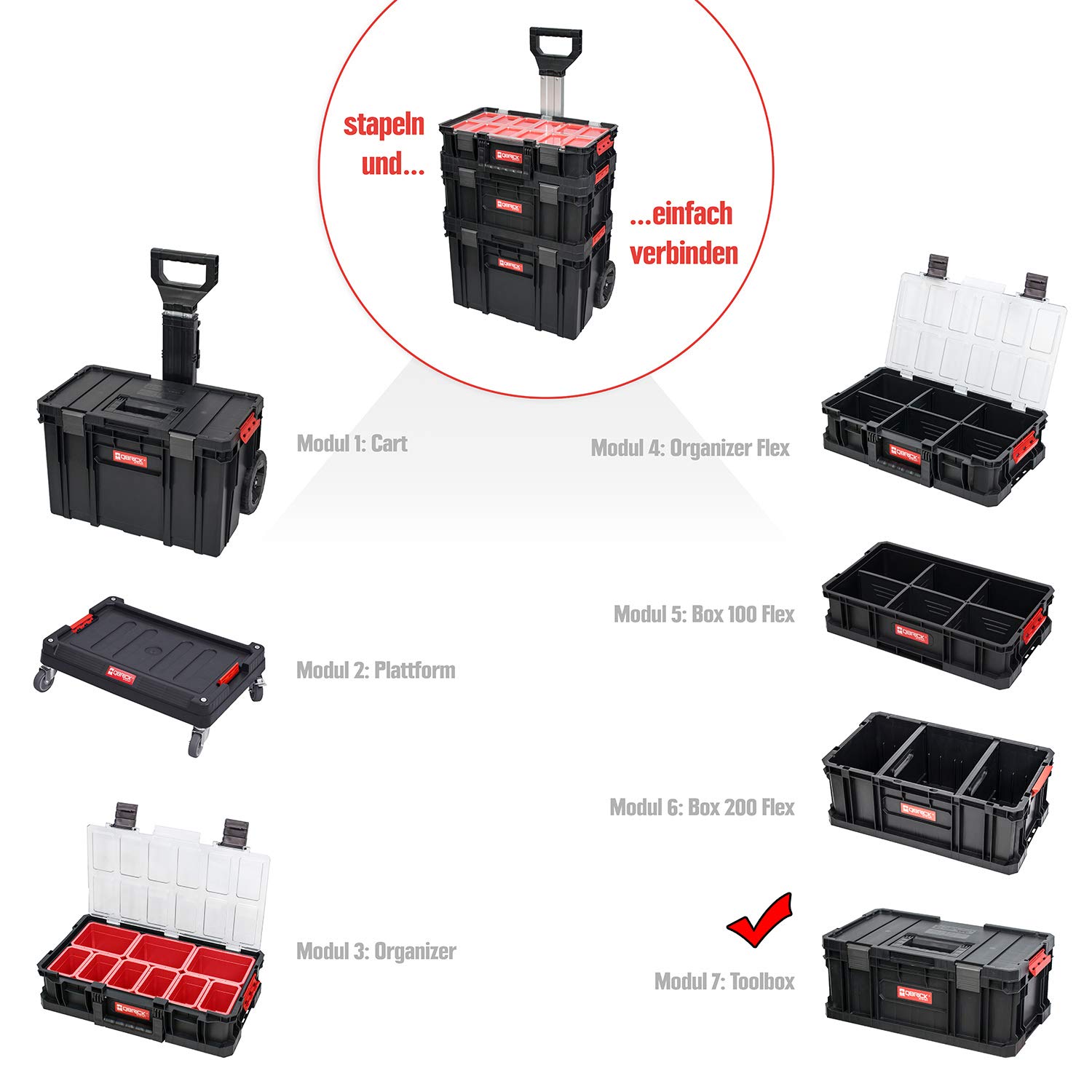 XL Modular Wählbar Werkzeugtrolley, Werkstattkoffer Set, Werkstattwagen Set aus"Q-Brick" Serie mit viel Zubehör! Der mobile Alleskönner - Privat & Gewerbe (Werkzeugkoffer)
