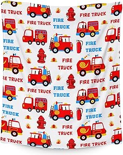 Fire Truck Blanket - Soft, Fuzzy & Warm - 40x50 Inches Small Throw Blanket for Couch, Sofa - White Cute Christmas Throw Gift for Girls, Boys
