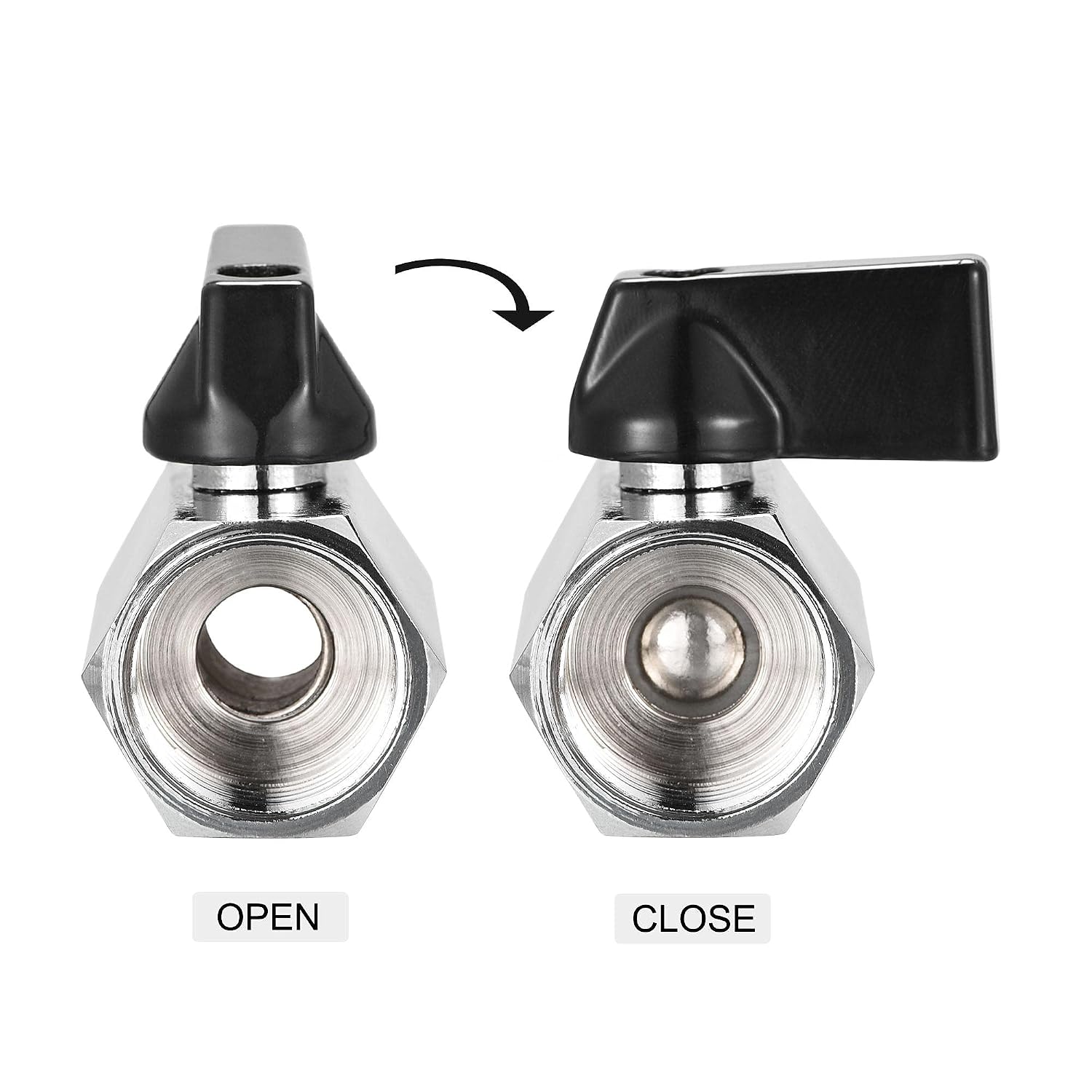 uxcell Brass Ball Valve Shut Off Switch G1/2 Female to Female Polishing ...