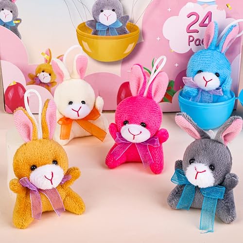 Miniatura 6 de ADXCO 24 juegos de huevos de Pascua prerellenos de 3 pulgadas con animales de peluche de plástico de Pascua huevos de Pascua relleno de peluche de