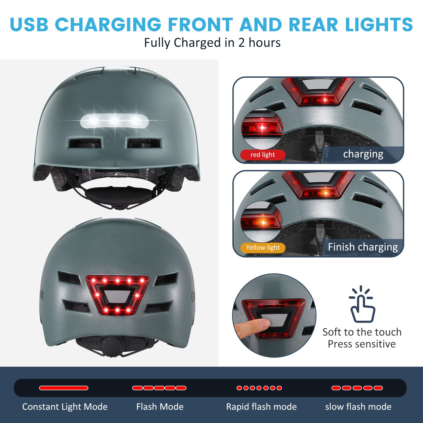 Gudook Bike Helmet with Light Adult Bicycle Helmets for Men & Women