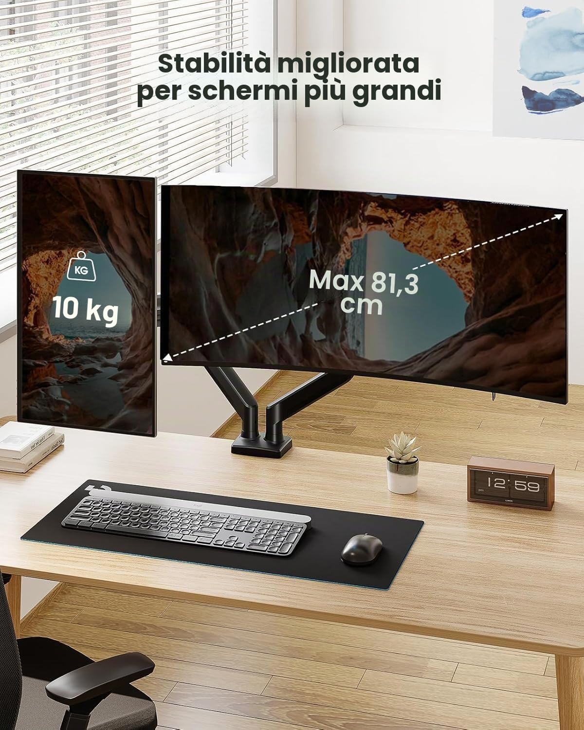 Ergear - Supporto doppio monitor fino a 32 pollici, carico massimo di 22 libbre per braccio, supporto doppio monitor regolabile, supporto per monitor in acciaio resistente con VESA stabile 100 x 100