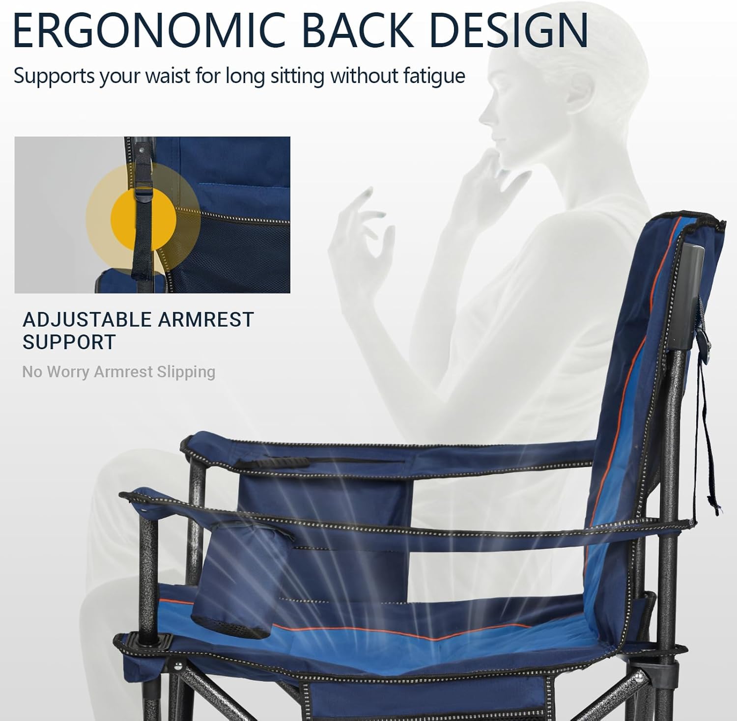 Overmont Oversized Folding Camping Chair - 450lbs Support with Padded Cushion Cooler Pockets - Heavy Duty Collapsible Chairs for Sports Garden Beach Fishing