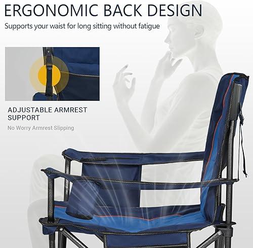 Miniatura 7 de Overmont Oversized Folding Camping Chair - 450lbs Support with Padded Cushion Cooler Pockets - Heavy Duty Collapsible Chairs for Sports Garden Beach
