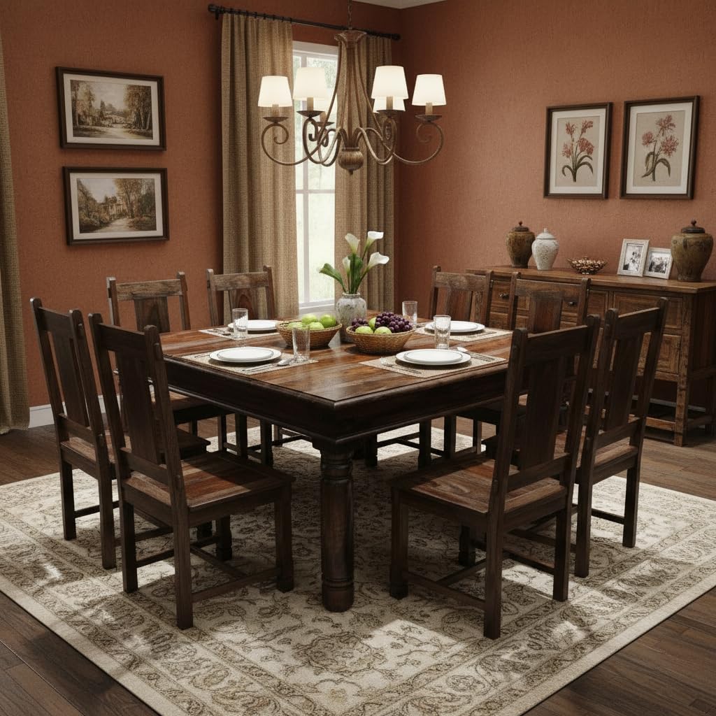 APRODZ Luxor Solid Sheesham Wood Dining Table Set 8 Seater Dinner Dinning Table with 8 Chair for Dining Furniture for Living Room Home Hotel Office Self Assembly (Brown Finish)-image-21