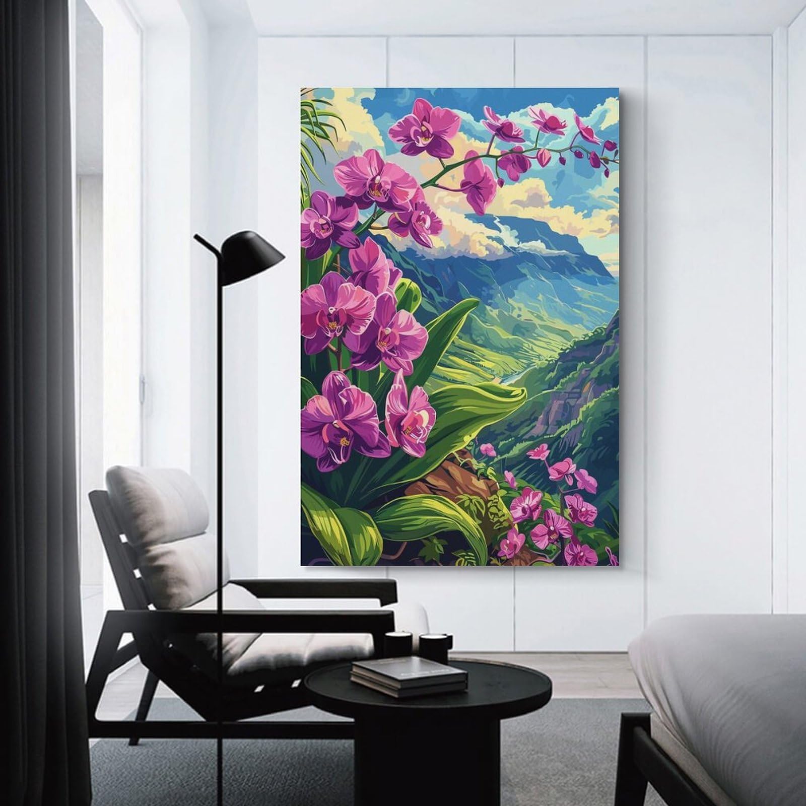 Junmoney Orchid Mountain View Canvas Wall Decor, 20x30inch(50x75cm), for Lounge Decor, Bedroom Walls Or Flats, Eye Catching Artwork for Blank Walls