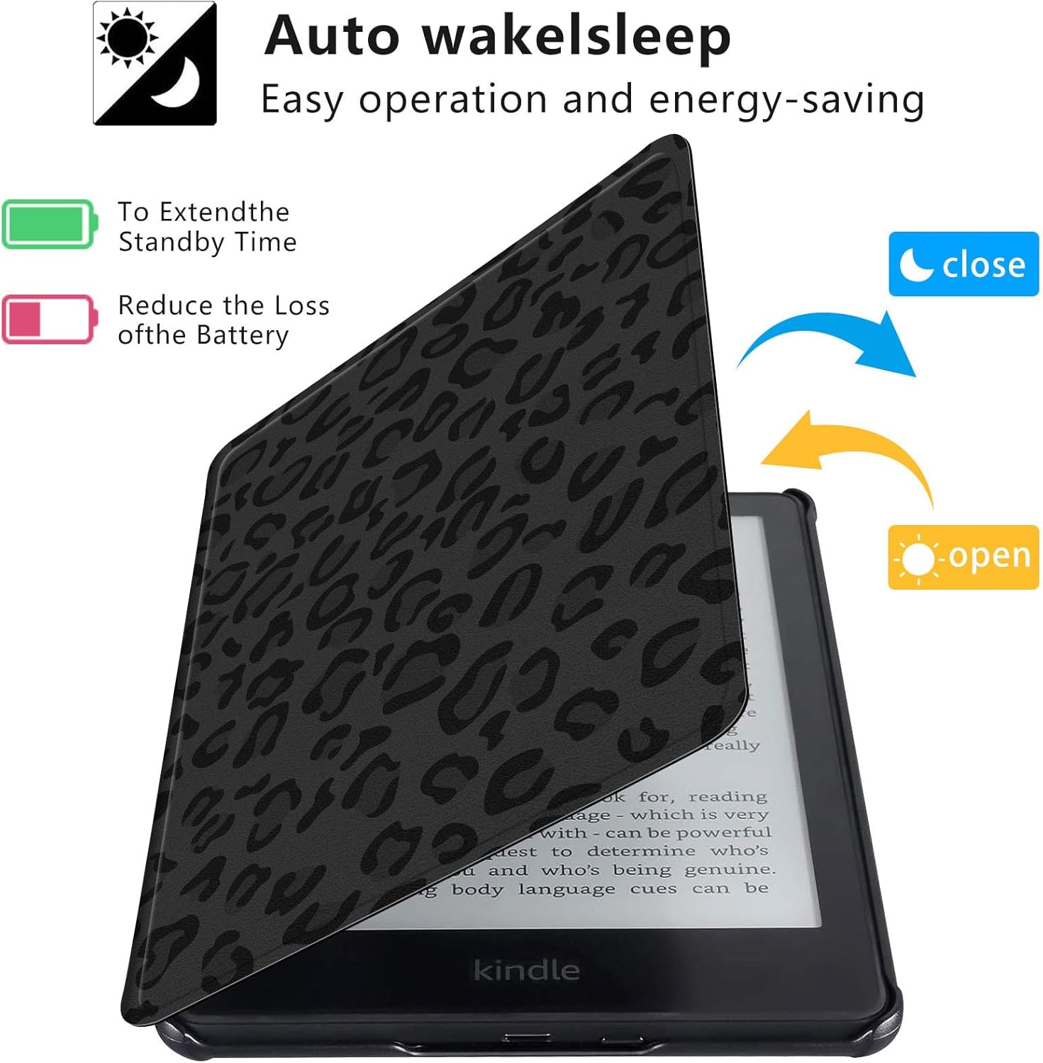 Case for Kindle Paperwhite 12th Gen 2024 Released (7") & Kindle Colorsoft Signature Edition, Multiple Angle, Leopard Print PU Leather Slim Folio Stand Smart Cover with Auto Wake/Sleep